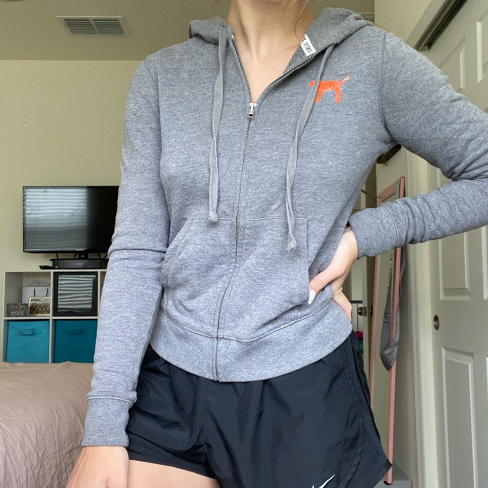 Pink Victoria’s Secret sequin zip up hoodie xs